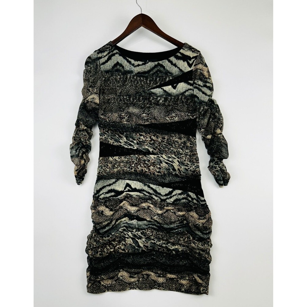 Alberto‎ Makali Y2K Mob Wife Ruched Bodycon Dress Size 8 Snakeskin Animal Print